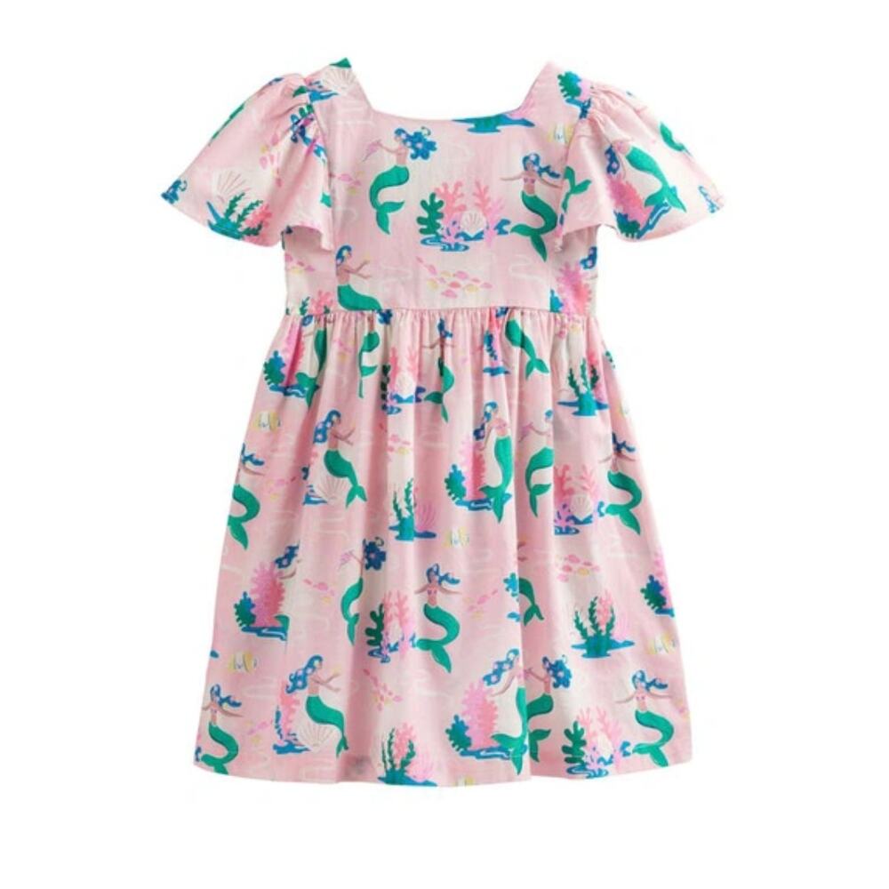 Mini Boden Kids' Flutter Sleeve Printed Dress 2-3Y Pink Magical Mermaid Ombre